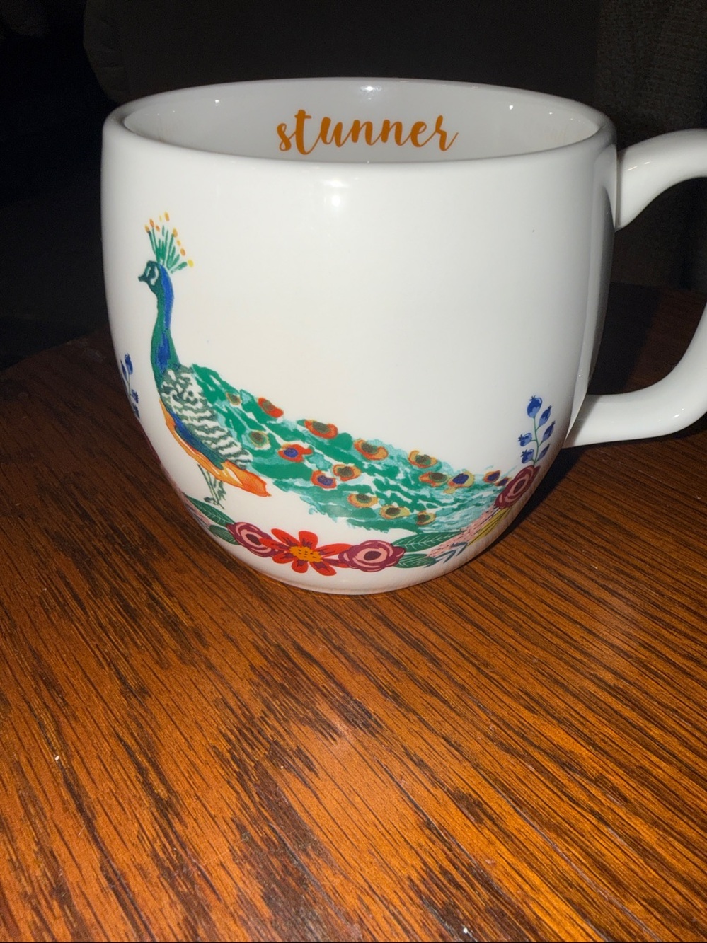 Opalhouse White Stoneware Mug with a Stunner of a Peacock design